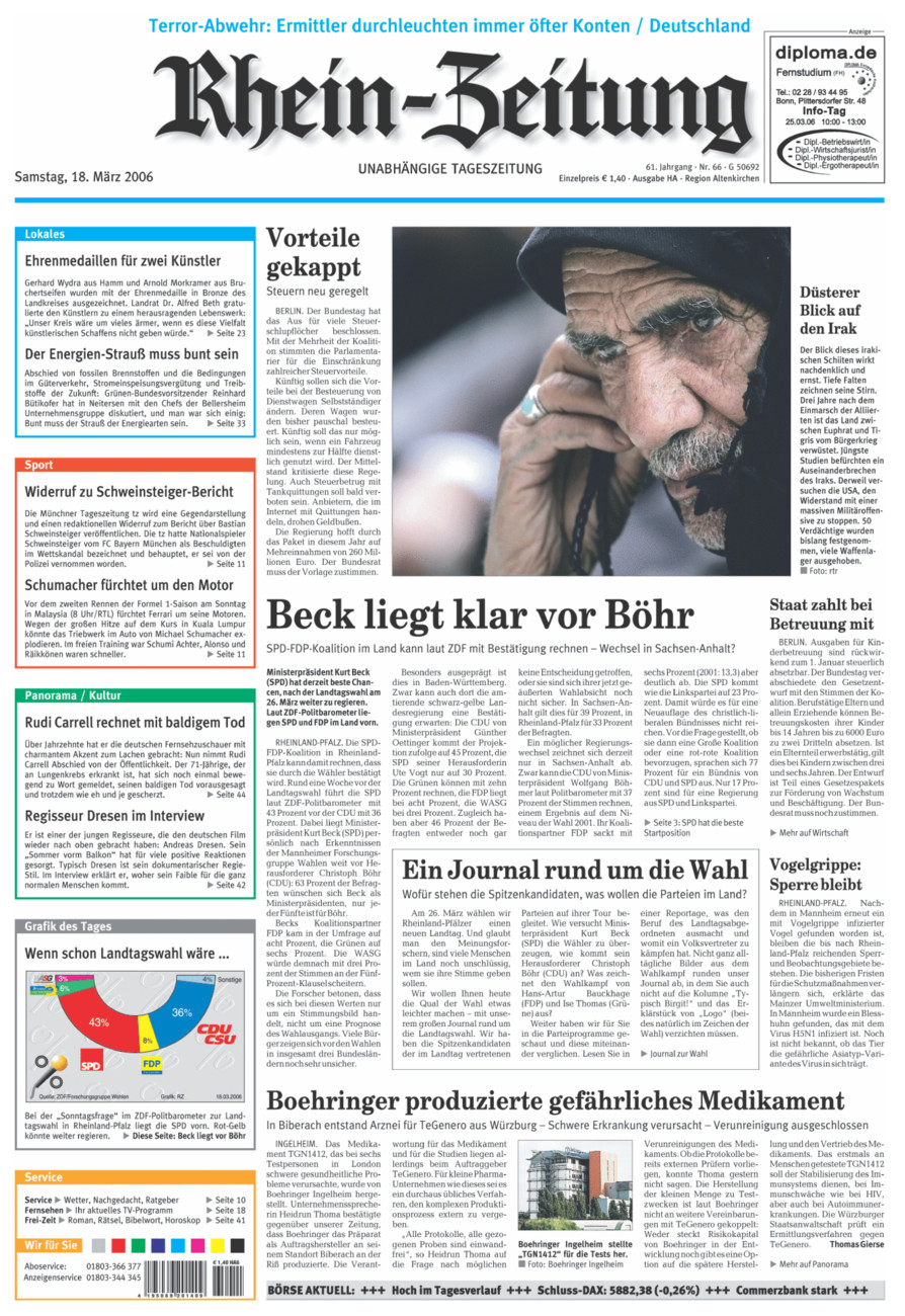 Rhein-Zeitung Kreis Altenkirchen vom Samstag, 18.03.2006