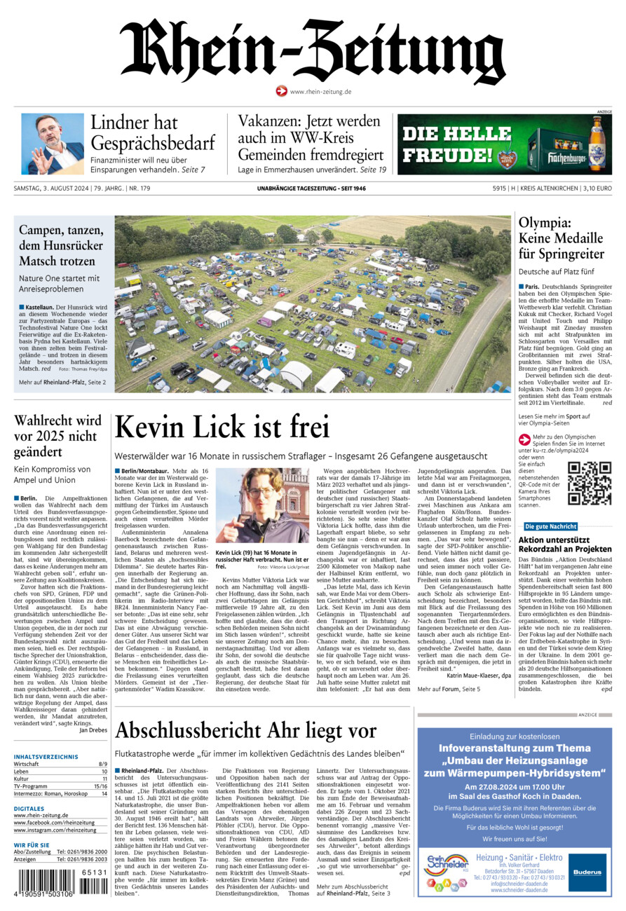 Rhein-Zeitung Kreis Altenkirchen vom Samstag, 03.08.2024