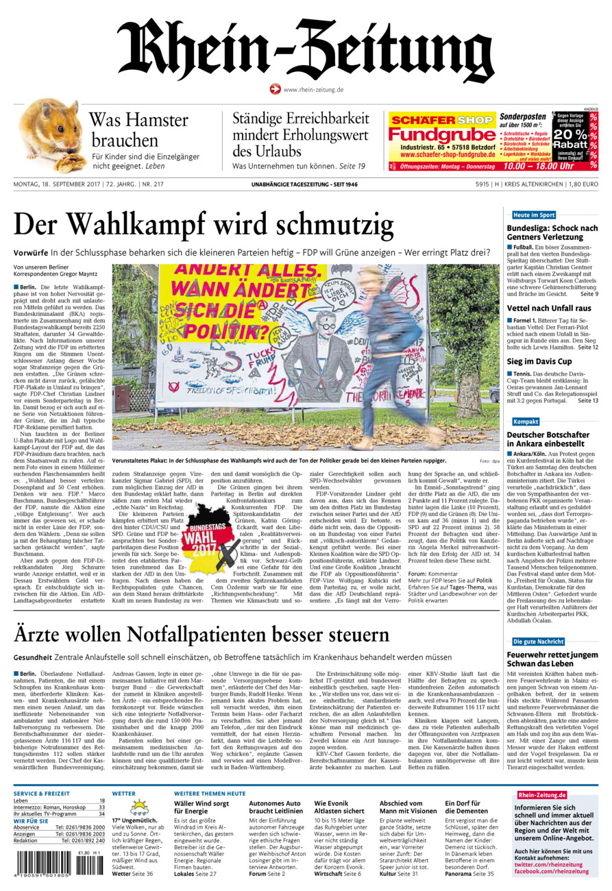 Rhein-Zeitung Kreis Altenkirchen vom Montag, 18.09.2017