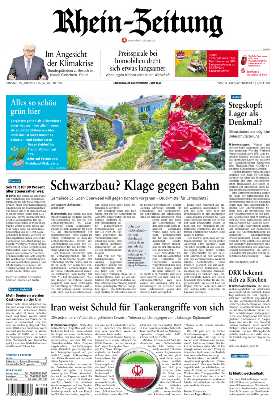 Rhein-Zeitung Kreis Altenkirchen vom Samstag, 15.06.2019