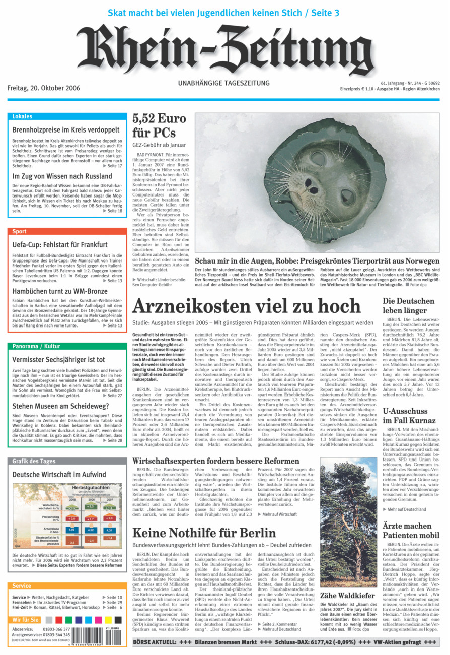 Rhein-Zeitung Kreis Altenkirchen vom Freitag, 20.10.2006