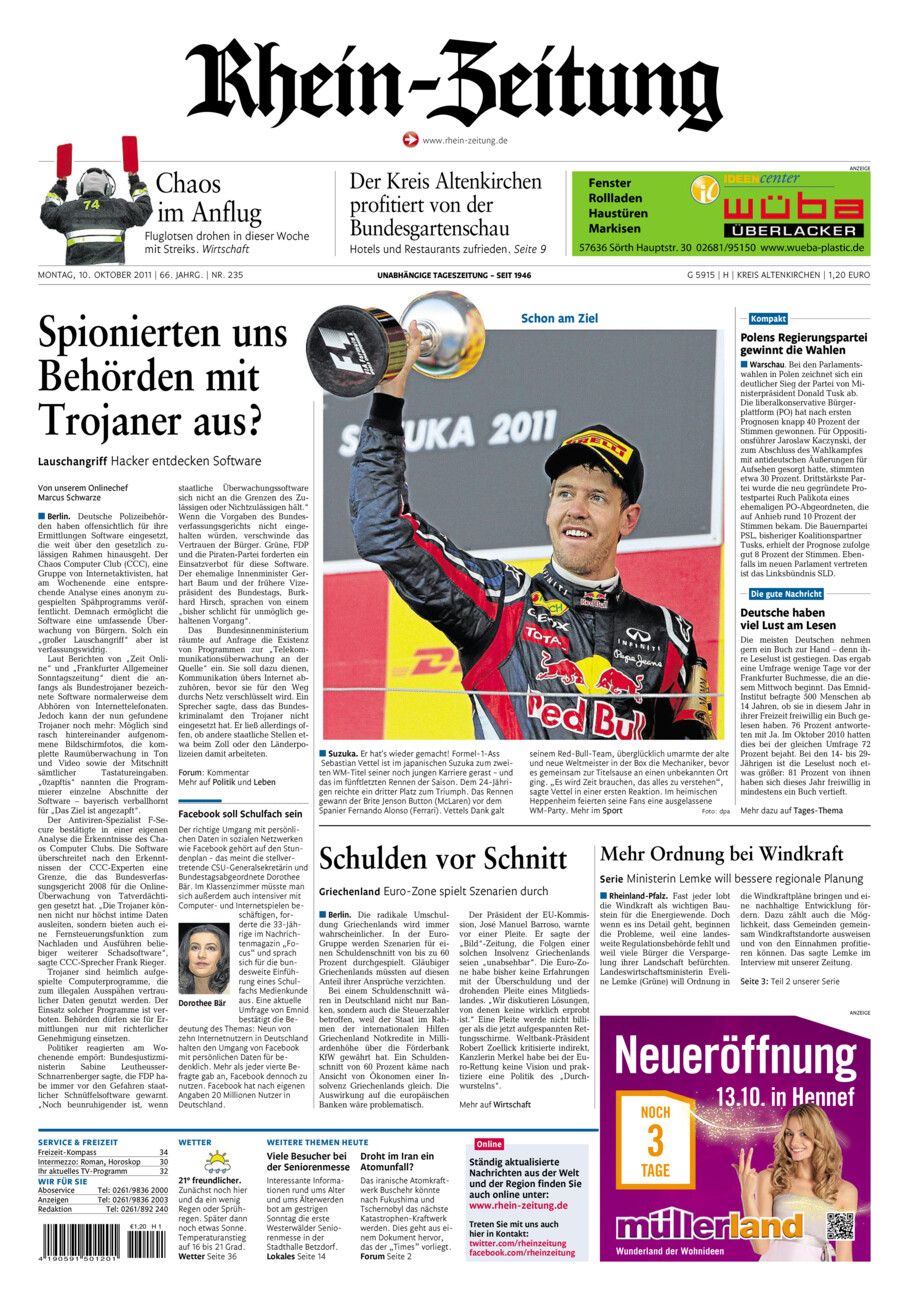 Rhein-Zeitung Kreis Altenkirchen vom Montag, 10.10.2011