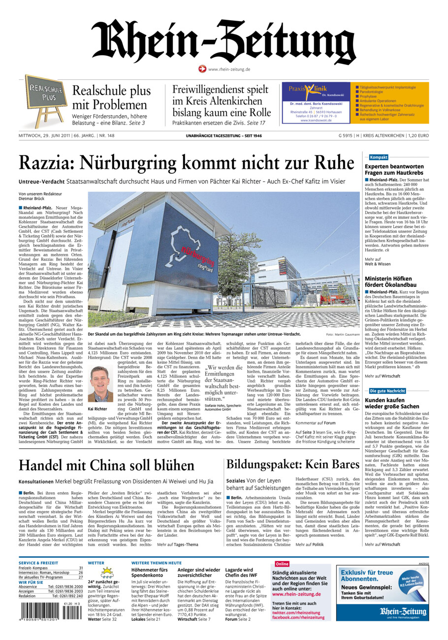 Rhein-Zeitung Kreis Altenkirchen vom Mittwoch, 29.06.2011