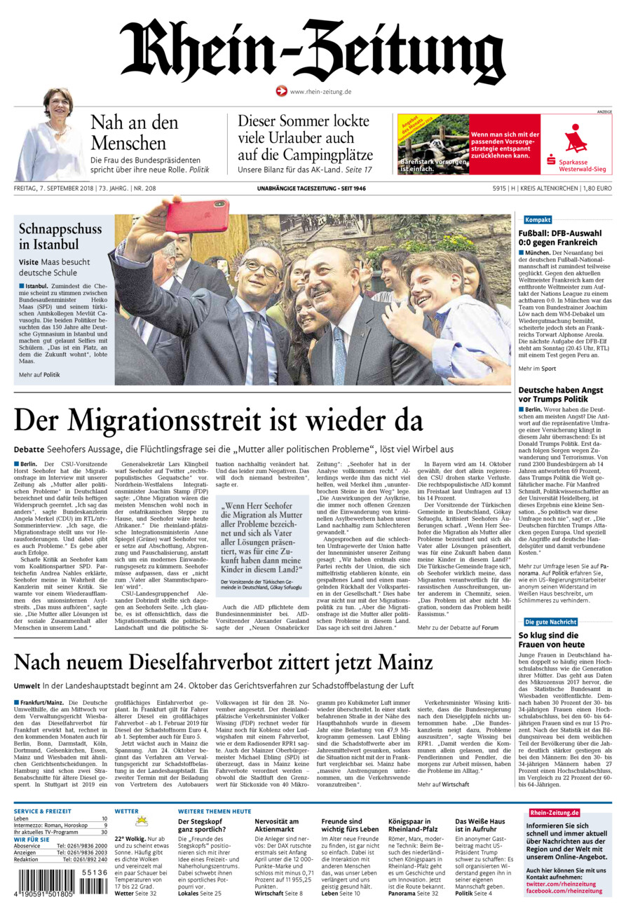 Rhein-Zeitung Kreis Altenkirchen vom Freitag, 07.09.2018
