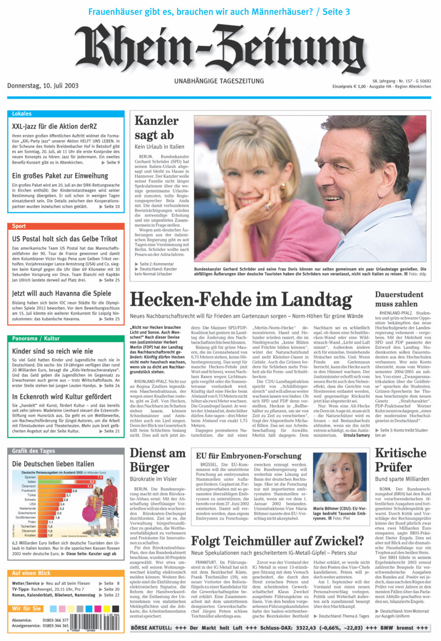 Rhein-Zeitung Kreis Altenkirchen vom Donnerstag, 10.07.2003