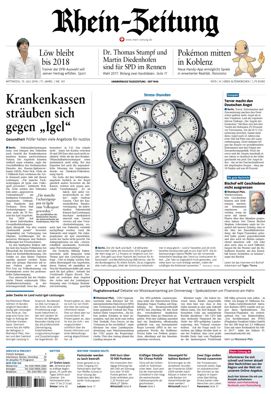 Rhein-Zeitung Kreis Altenkirchen vom Mittwoch, 13.07.2016