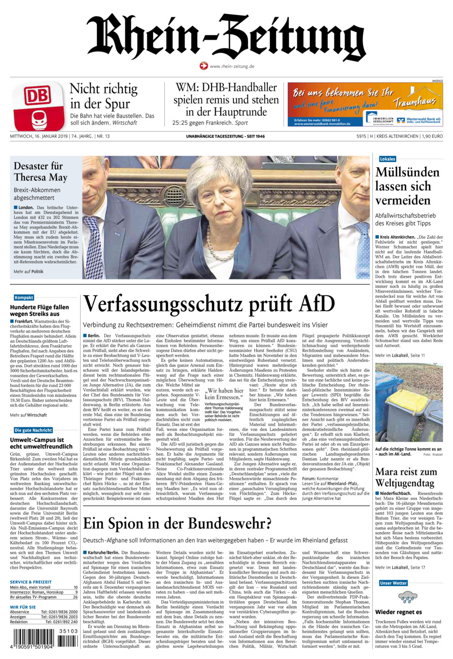 Rhein-Zeitung Kreis Altenkirchen vom Mittwoch, 16.01.2019