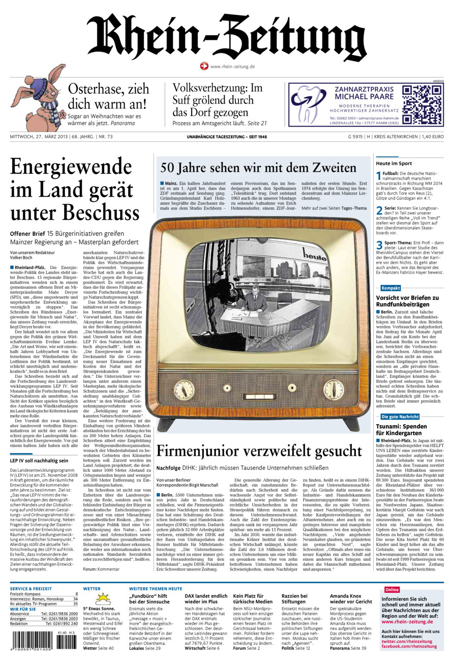 Rhein-Zeitung Kreis Altenkirchen vom Mittwoch, 27.03.2013
