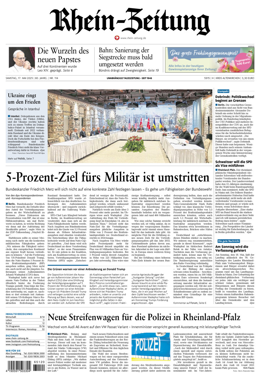 Rhein-Zeitung Kreis Altenkirchen vom Samstag, 17.05.2025