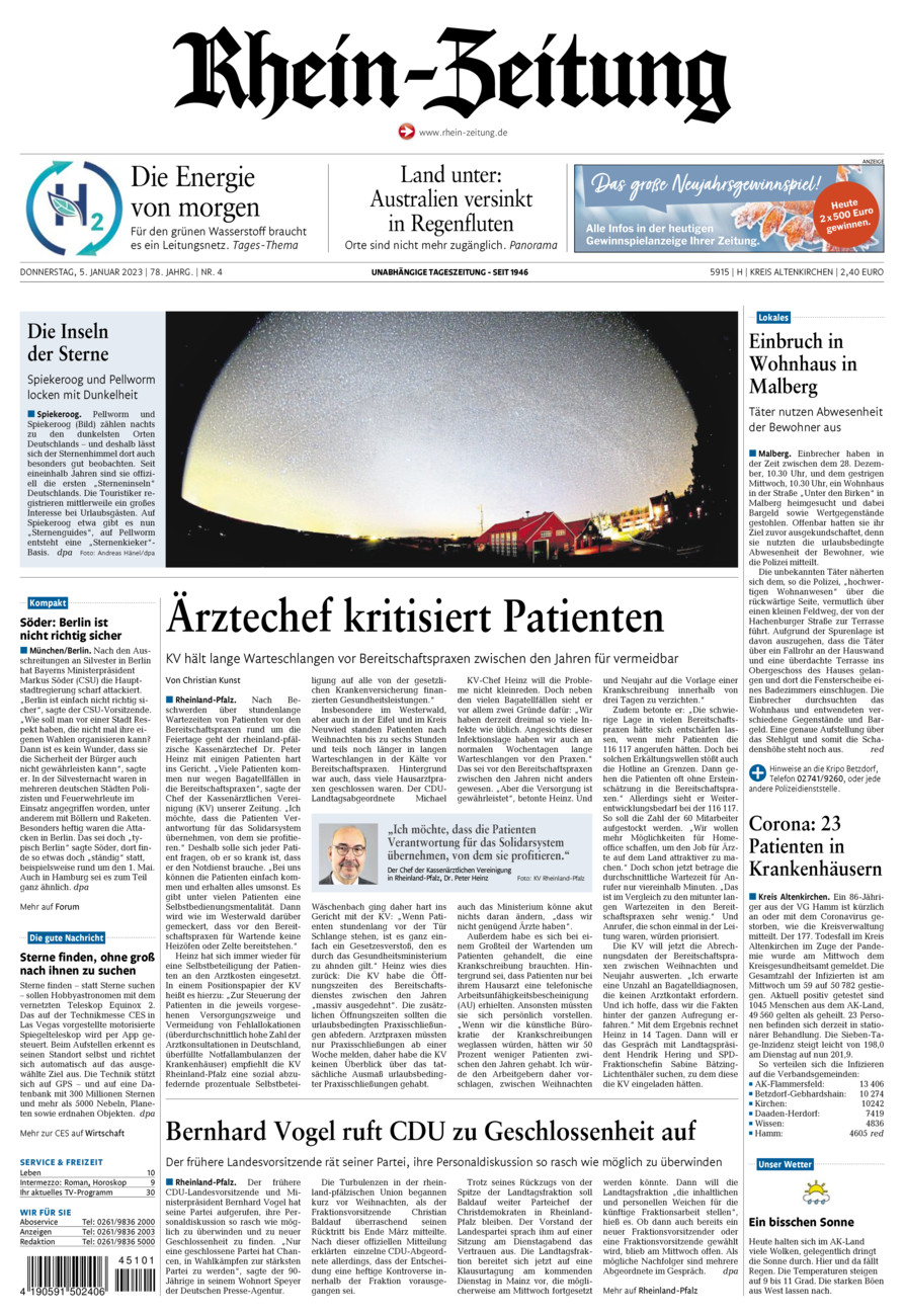 Rhein-Zeitung Kreis Altenkirchen vom Donnerstag, 05.01.2023
