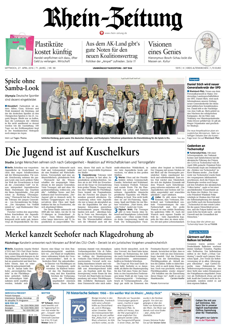 Rhein-Zeitung Kreis Altenkirchen vom Mittwoch, 27.04.2016