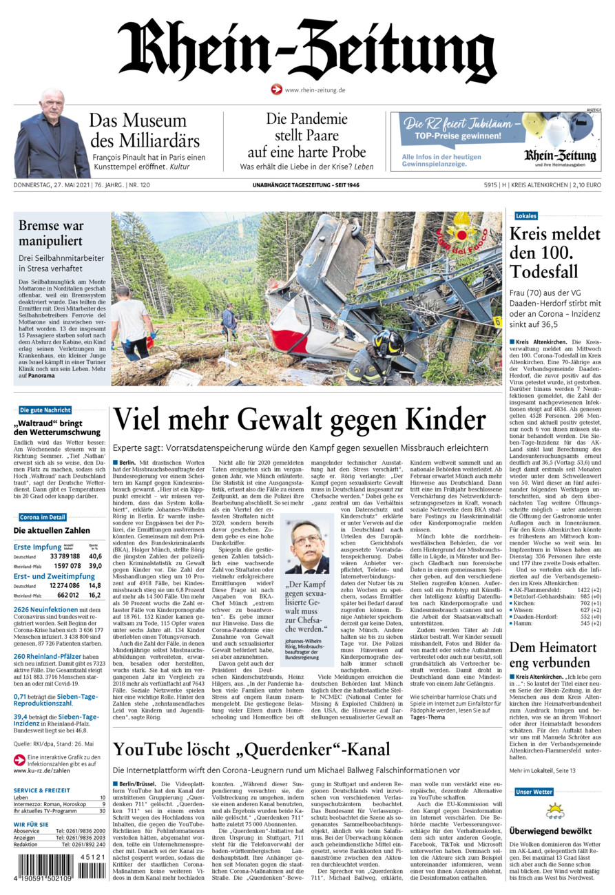 Rhein-Zeitung Kreis Altenkirchen vom Donnerstag, 27.05.2021