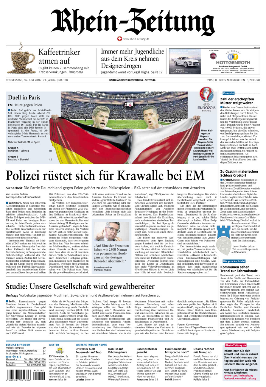 Rhein-Zeitung Kreis Altenkirchen vom Donnerstag, 16.06.2016