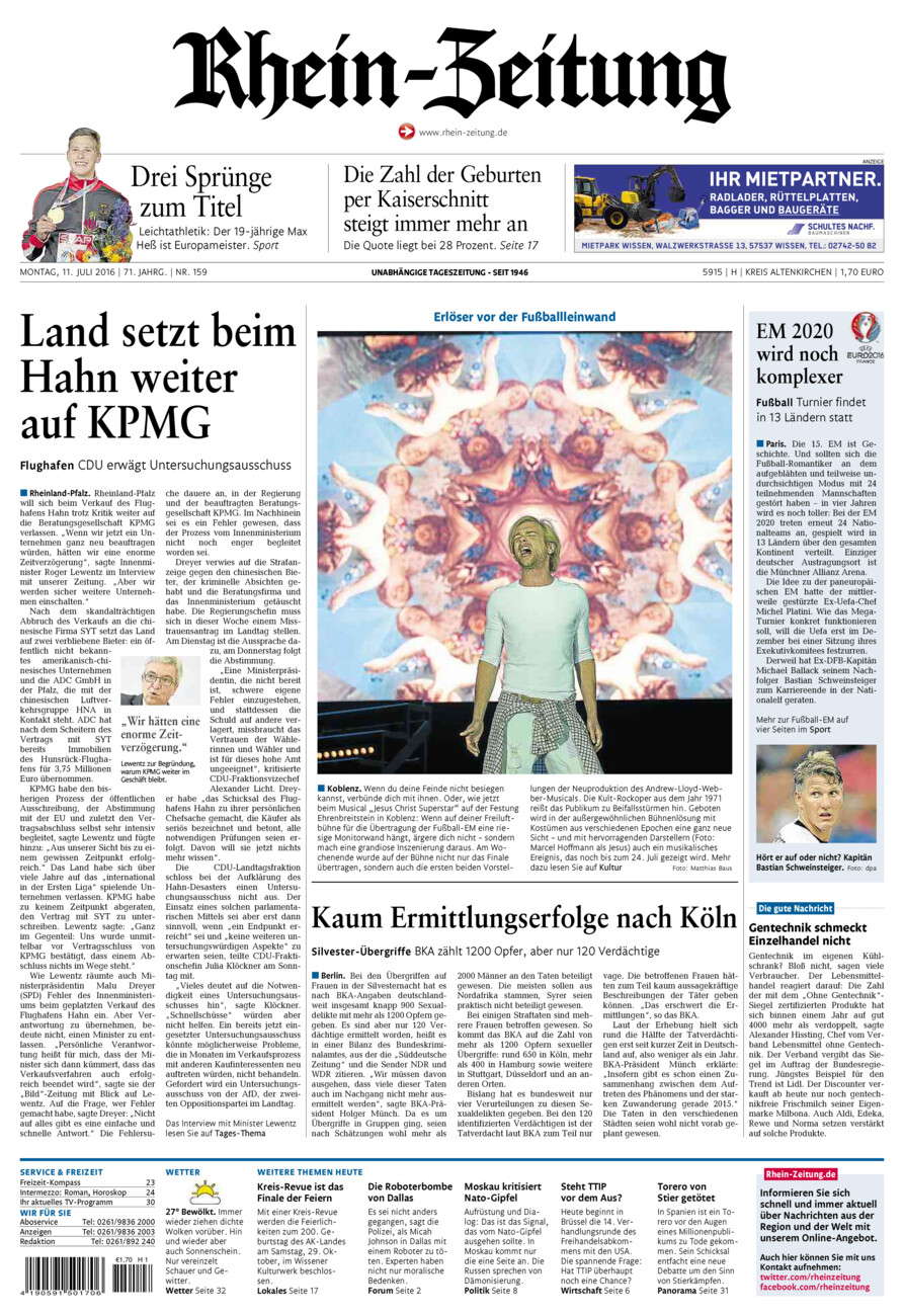 Rhein-Zeitung Kreis Altenkirchen vom Montag, 11.07.2016