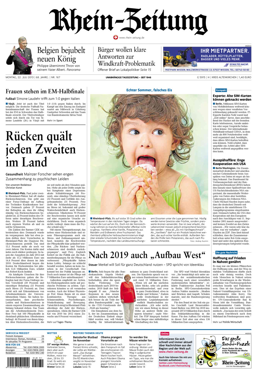 Rhein-Zeitung Kreis Altenkirchen vom Montag, 22.07.2013