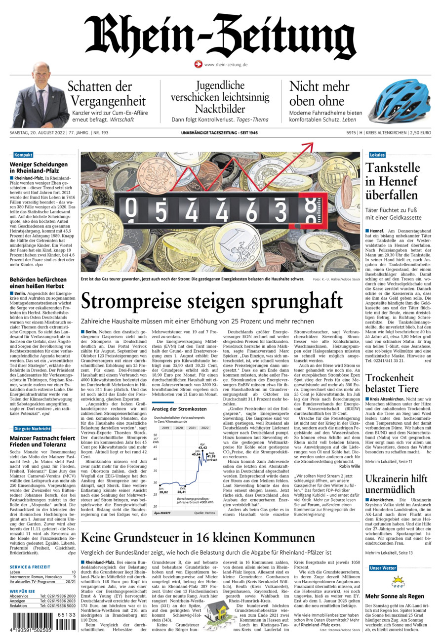 Rhein-Zeitung Kreis Altenkirchen vom Samstag, 20.08.2022