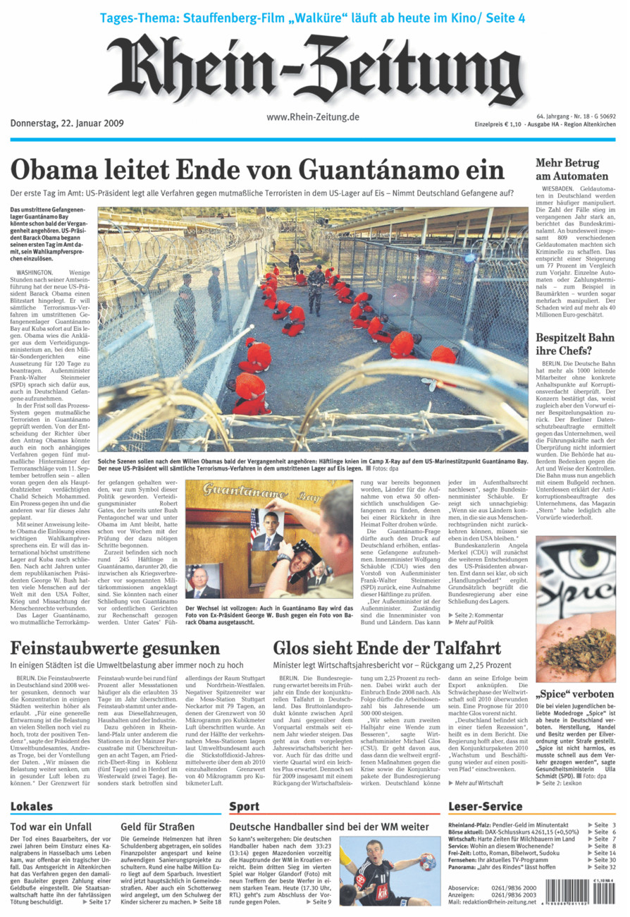 Rhein-Zeitung Kreis Altenkirchen vom Donnerstag, 22.01.2009