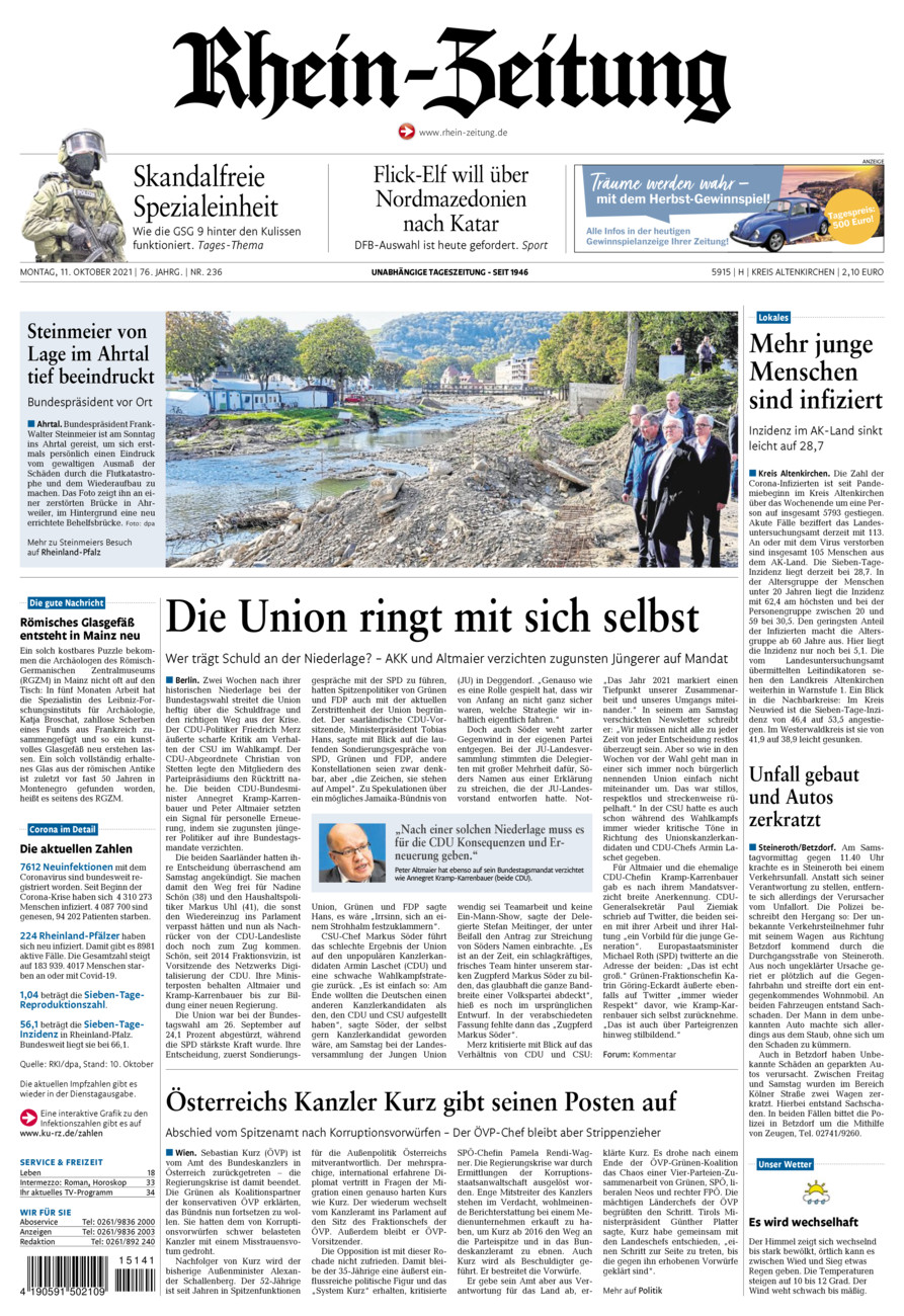 Rhein-Zeitung Kreis Altenkirchen vom Montag, 11.10.2021