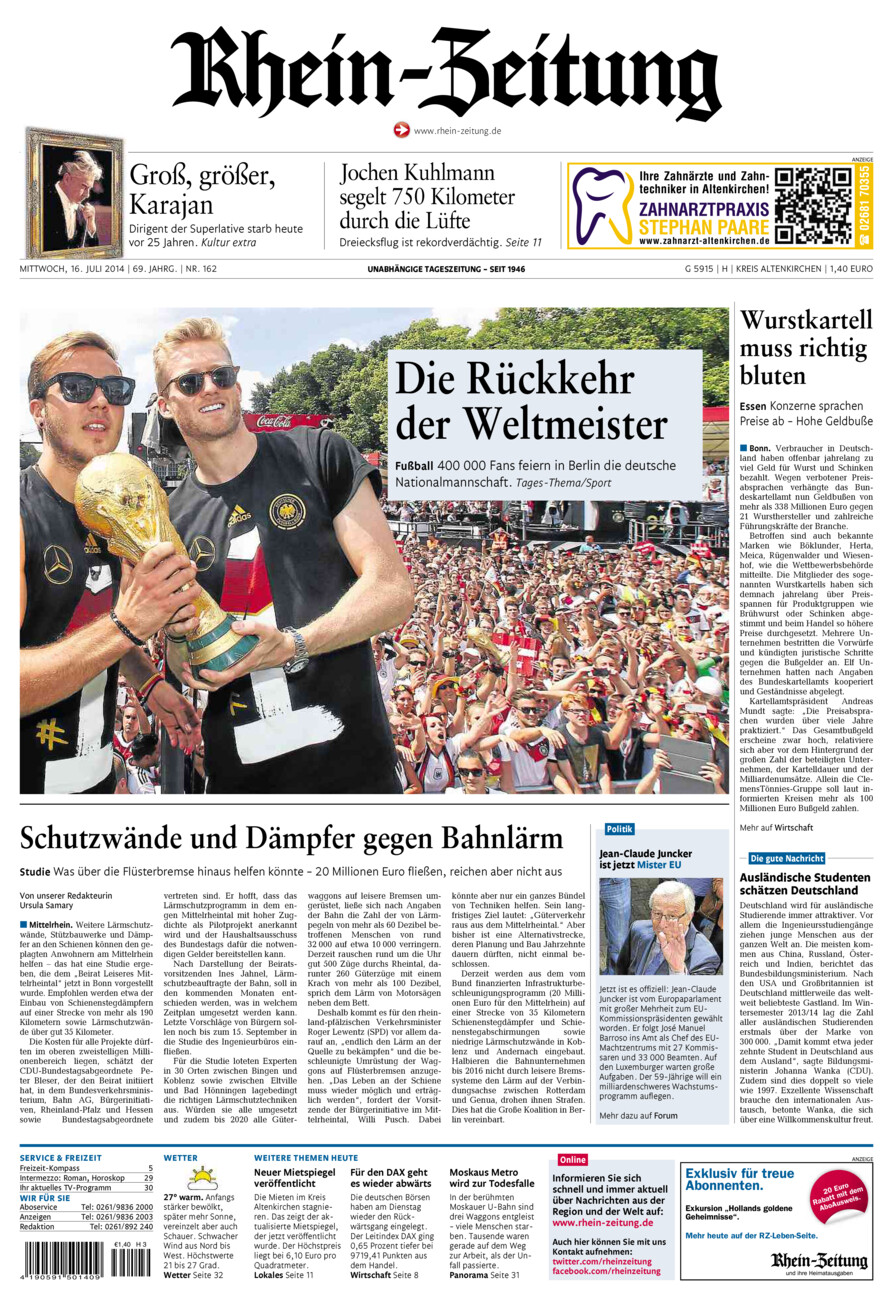Rhein-Zeitung Kreis Altenkirchen vom Mittwoch, 16.07.2014