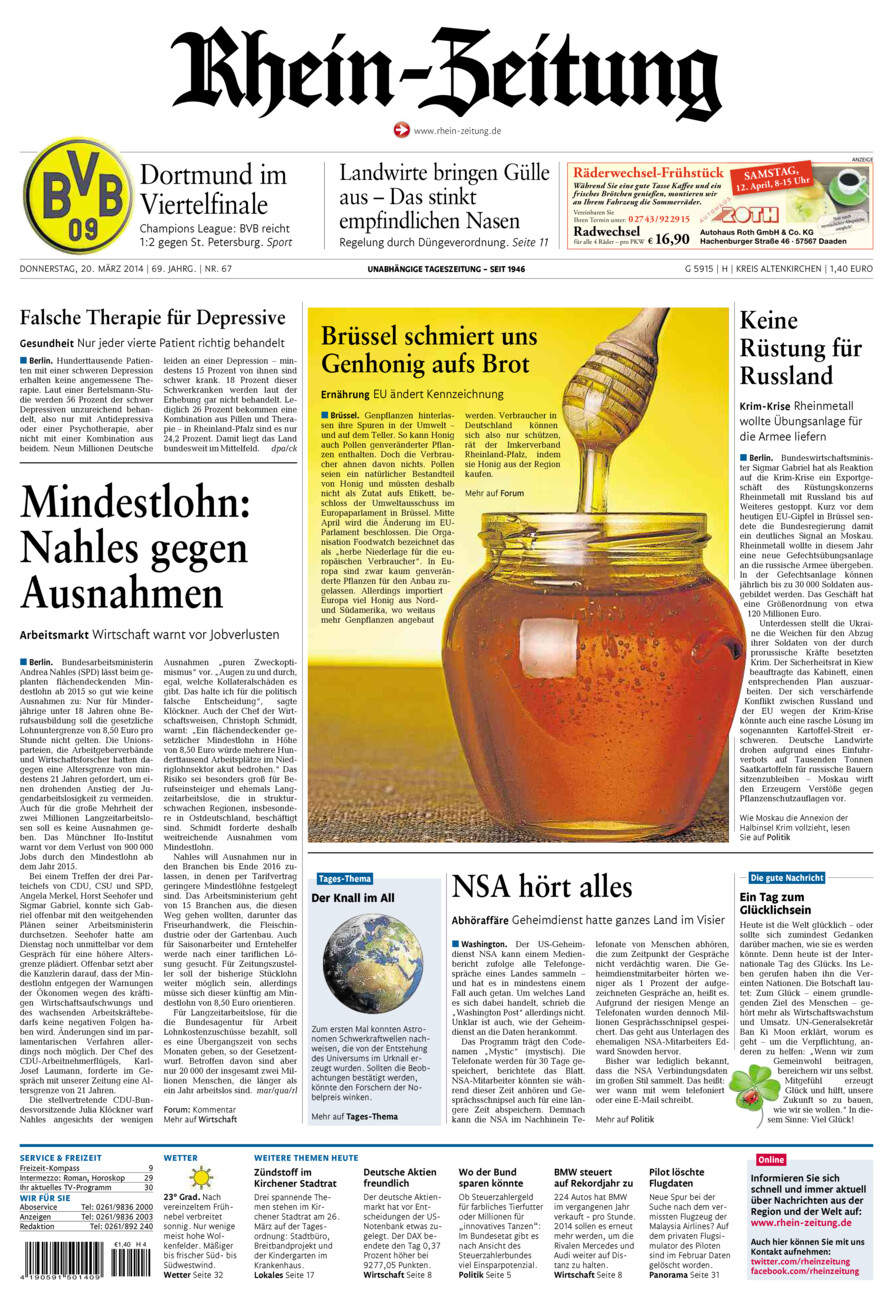Rhein-Zeitung Kreis Altenkirchen vom Donnerstag, 20.03.2014