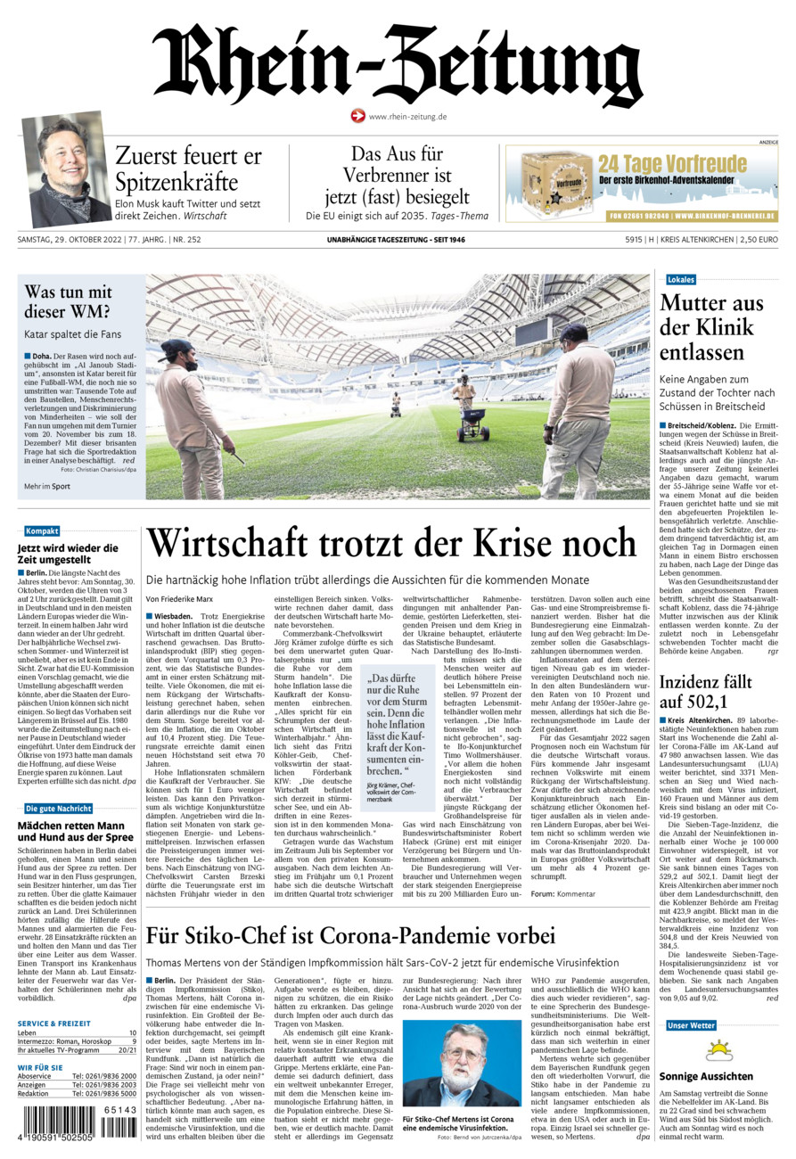 Rhein-Zeitung Kreis Altenkirchen vom Samstag, 29.10.2022