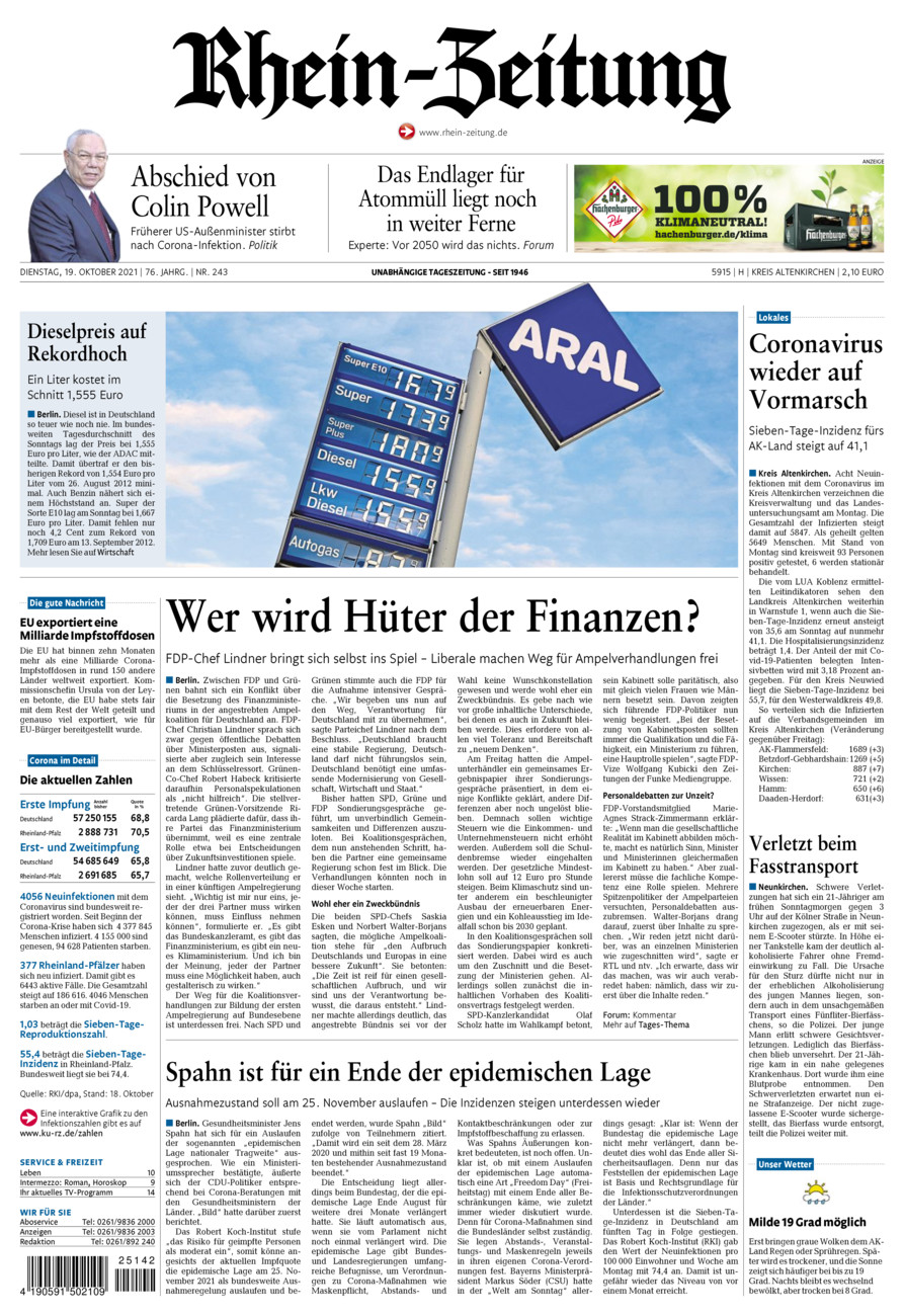 Rhein-Zeitung Kreis Altenkirchen vom Dienstag, 19.10.2021