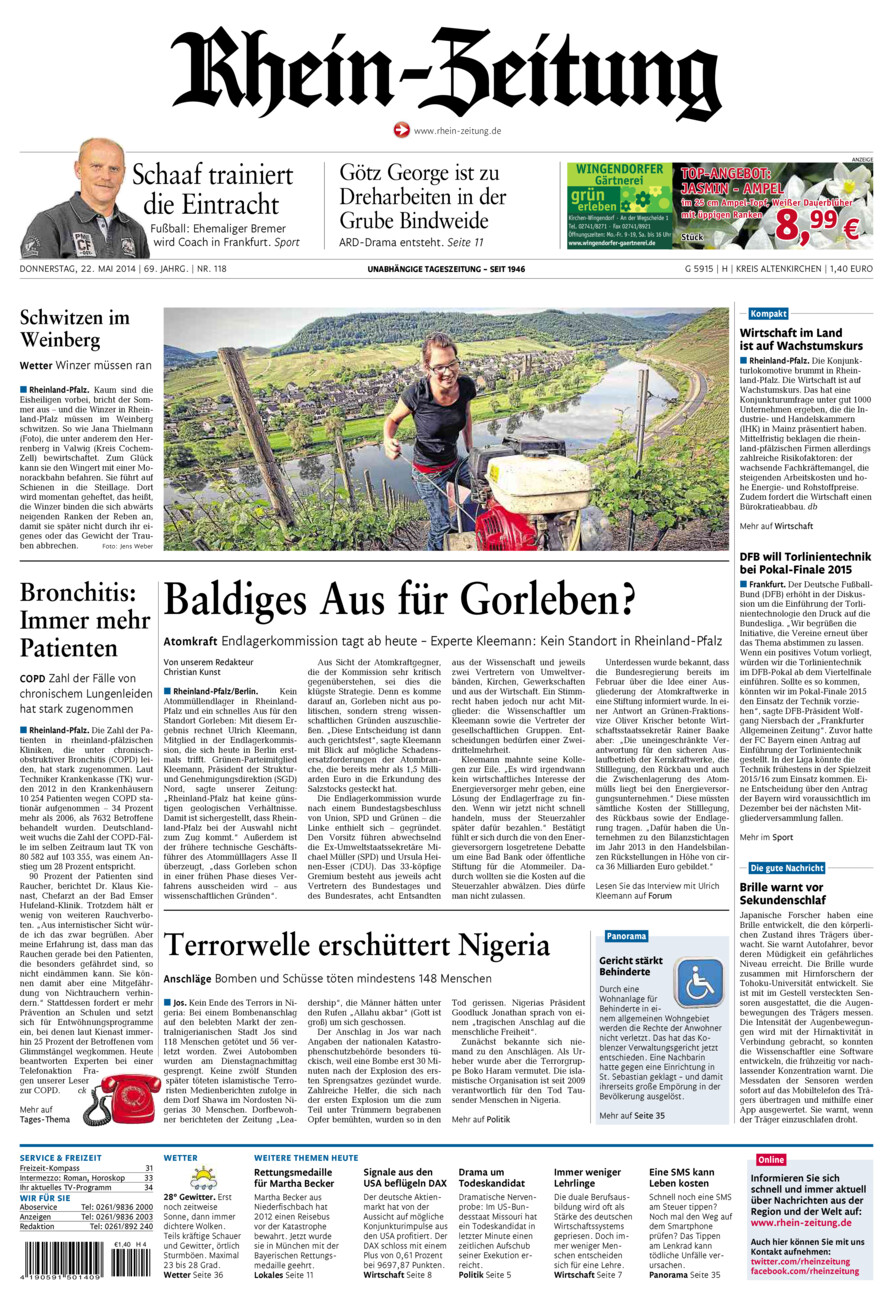 Rhein-Zeitung Kreis Altenkirchen vom Donnerstag, 22.05.2014