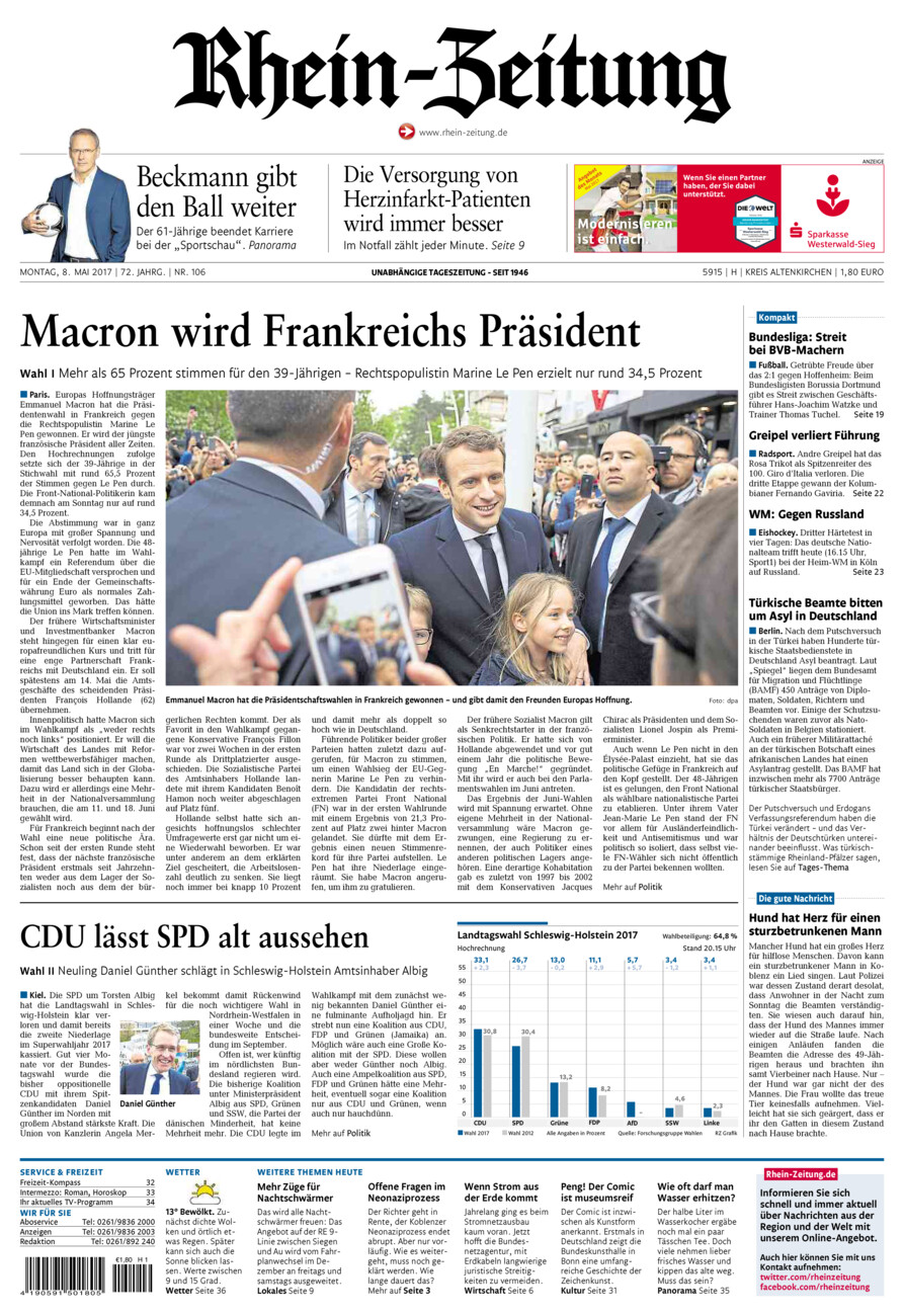 Rhein-Zeitung Kreis Altenkirchen vom Montag, 08.05.2017