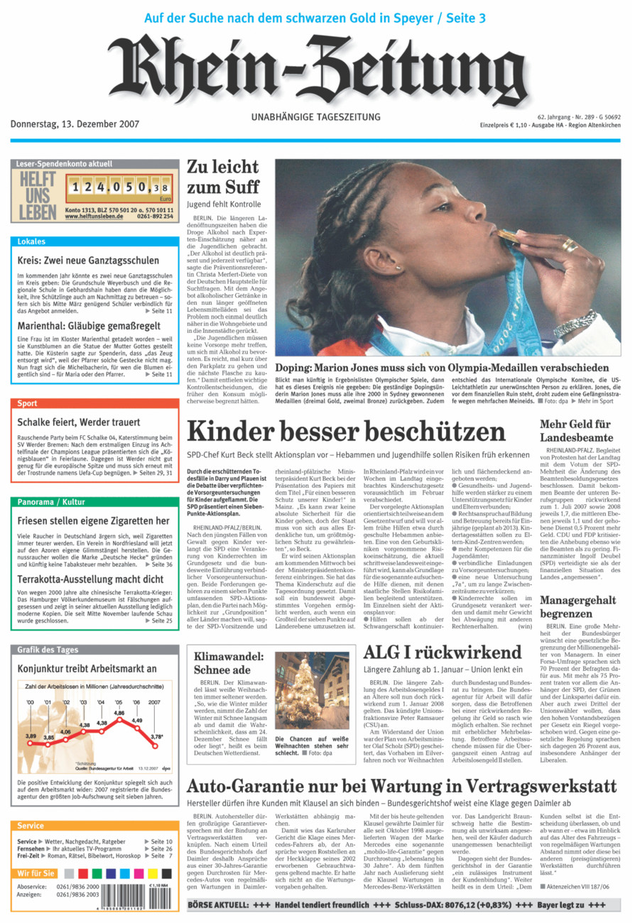 Rhein-Zeitung Kreis Altenkirchen vom Donnerstag, 13.12.2007