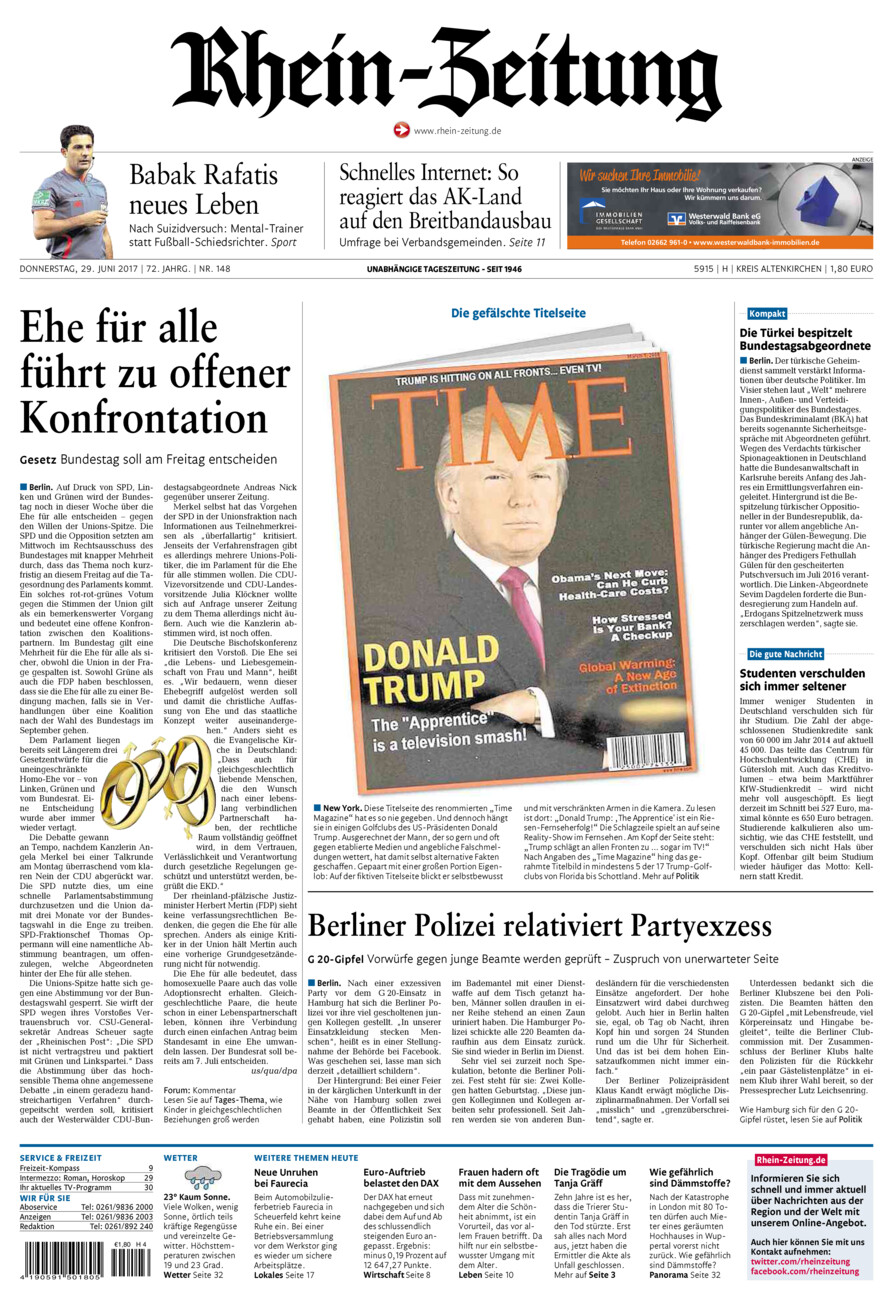 Rhein-Zeitung Kreis Altenkirchen vom Donnerstag, 29.06.2017