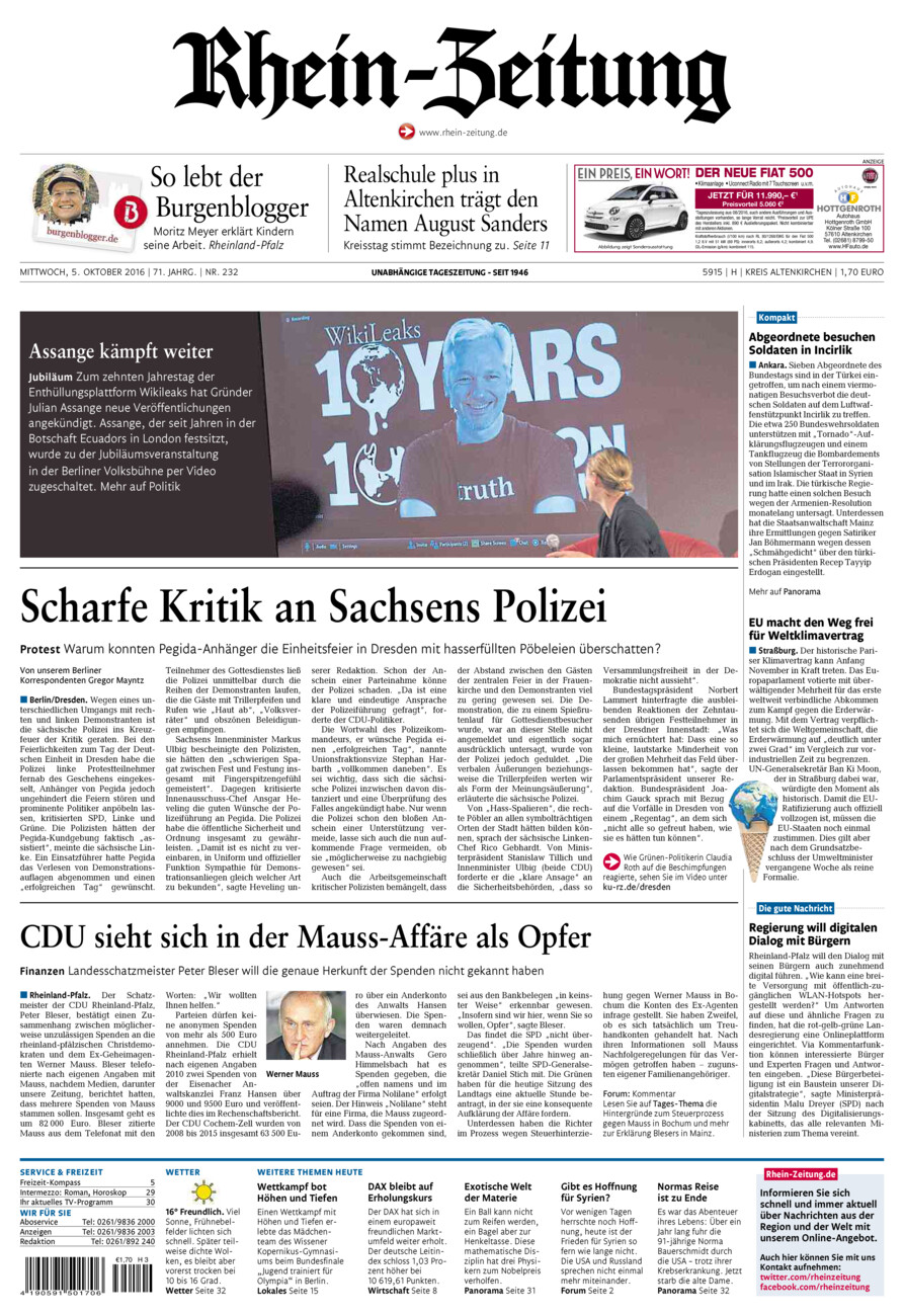 Rhein-Zeitung Kreis Altenkirchen vom Mittwoch, 05.10.2016