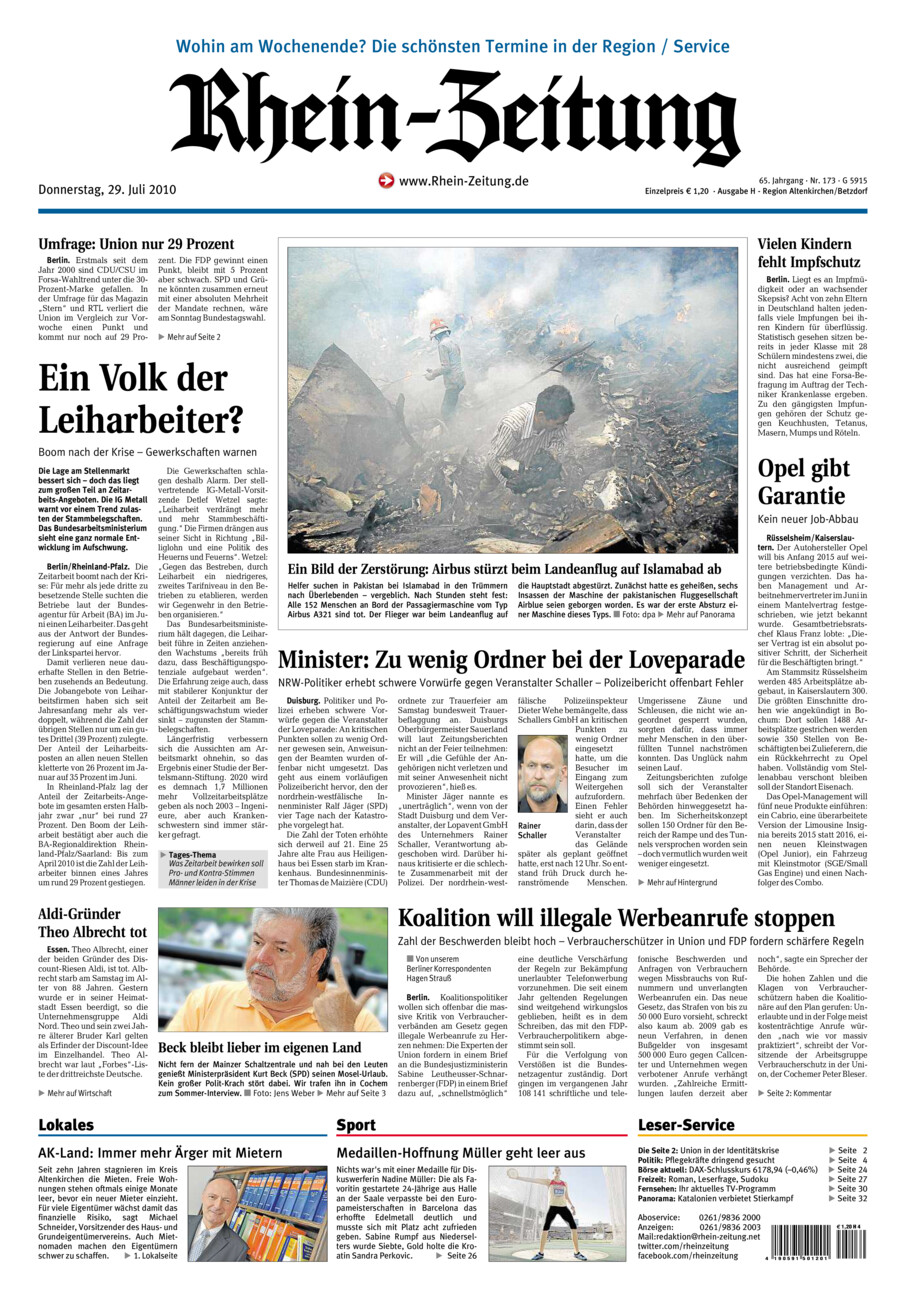 Rhein-Zeitung Kreis Altenkirchen vom Donnerstag, 29.07.2010