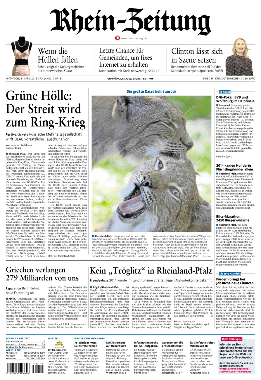 Rhein-Zeitung Kreis Altenkirchen vom Mittwoch, 08.04.2015