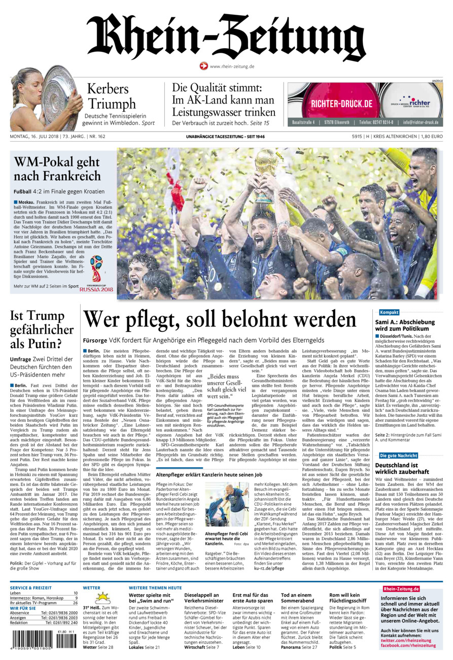 Rhein-Zeitung Kreis Altenkirchen vom Montag, 16.07.2018