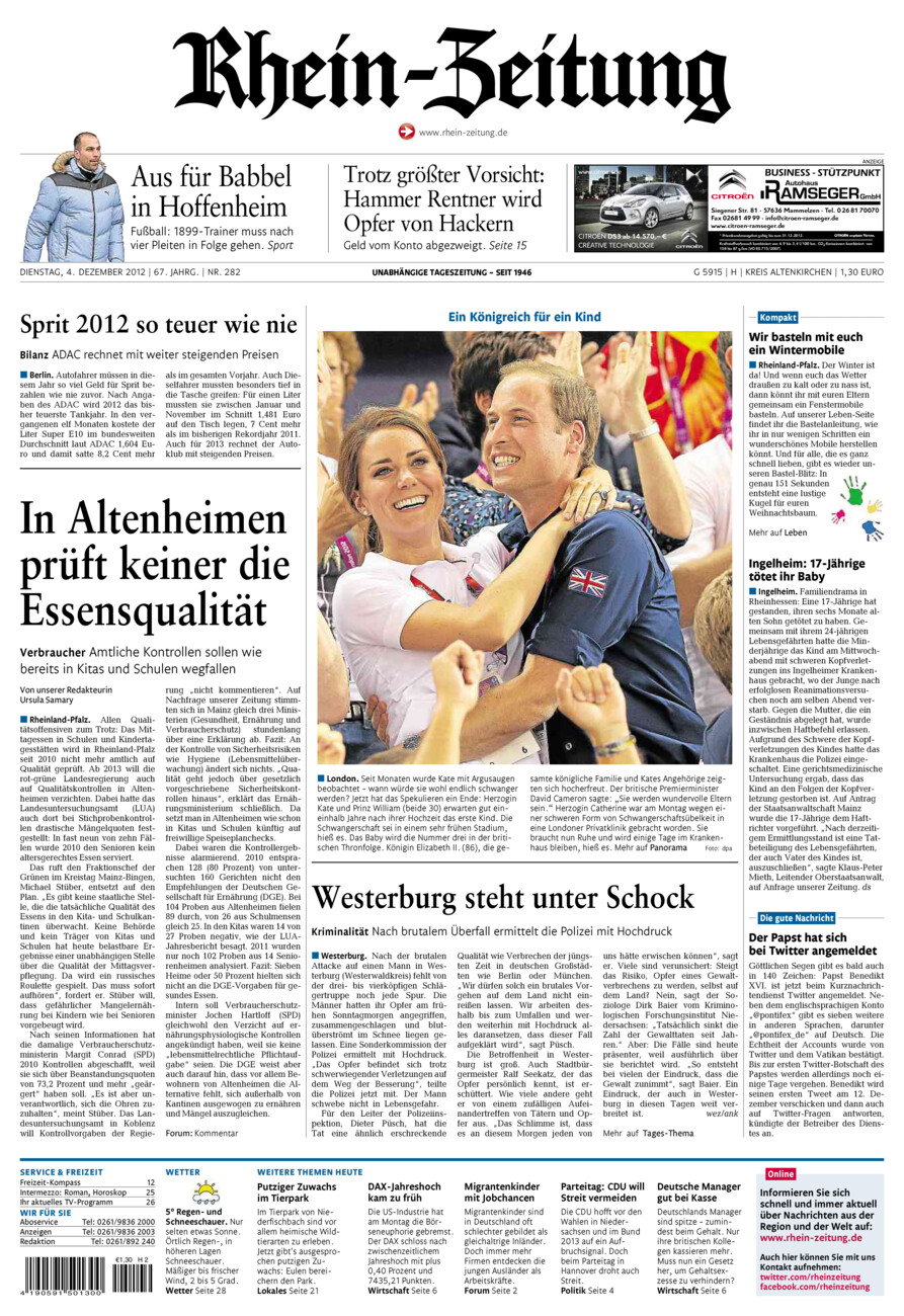 Rhein-Zeitung Kreis Altenkirchen vom Dienstag, 04.12.2012