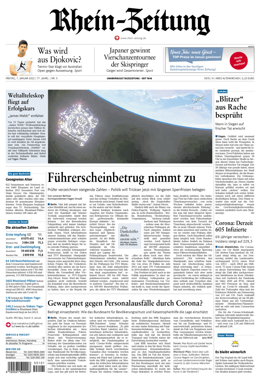 Rhein-Zeitung Kreis Altenkirchen vom Freitag, 07.01.2022