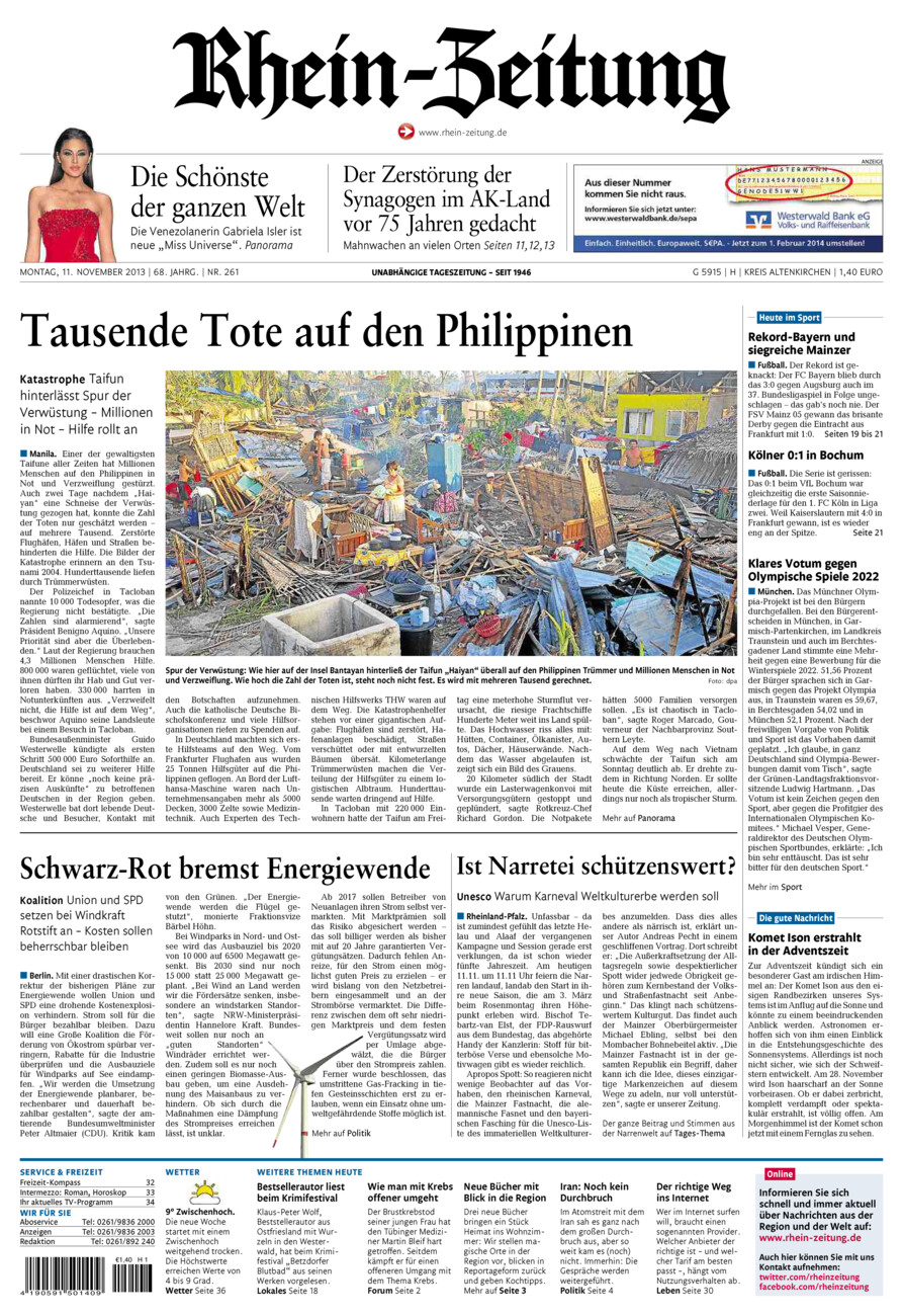 Rhein-Zeitung Kreis Altenkirchen vom Montag, 11.11.2013
