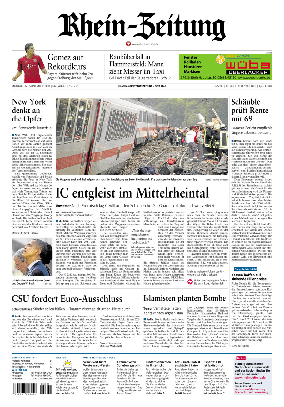 Rhein-Zeitung Kreis Altenkirchen vom Montag, 12.09.2011