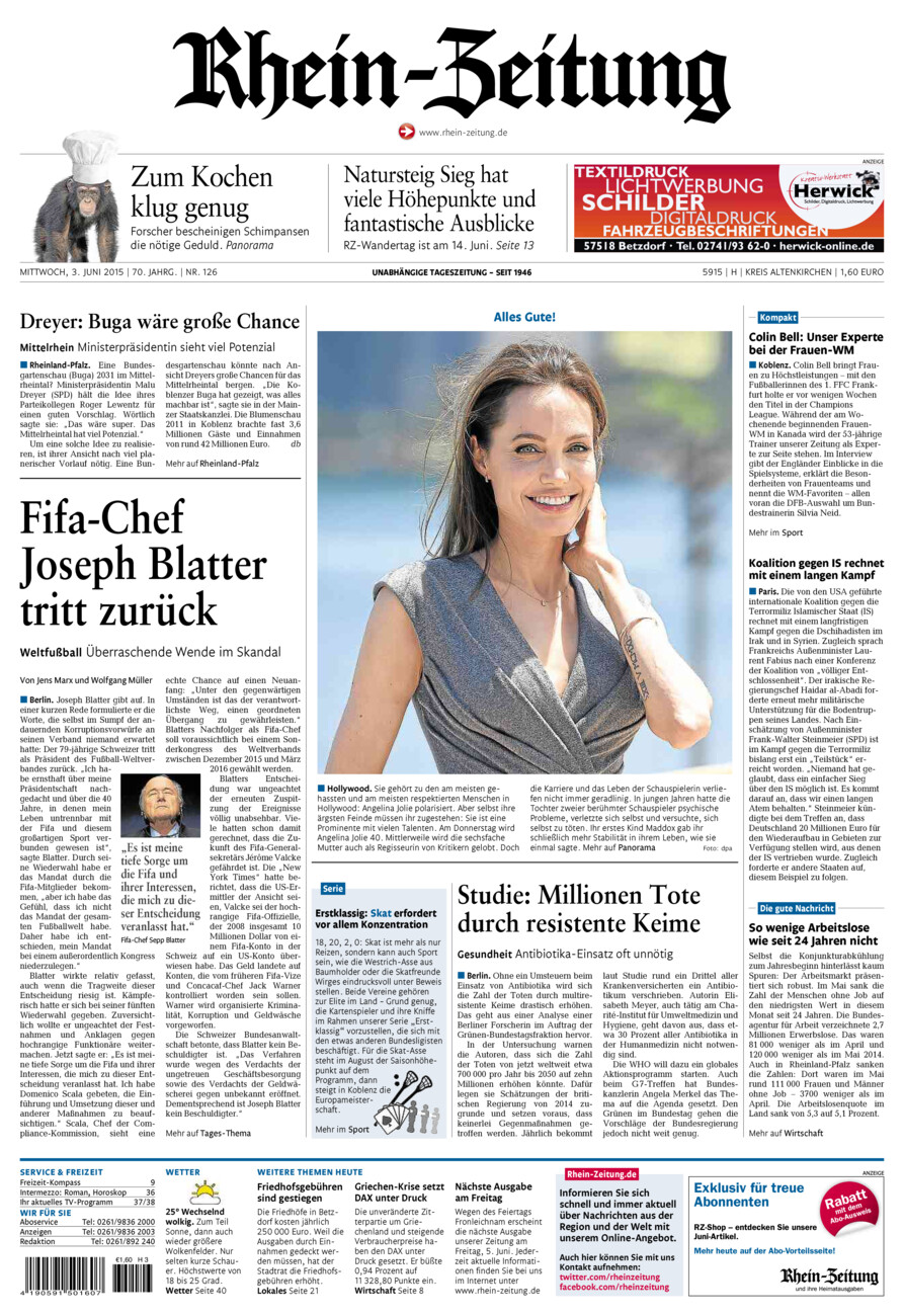 Rhein-Zeitung Kreis Altenkirchen vom Mittwoch, 03.06.2015