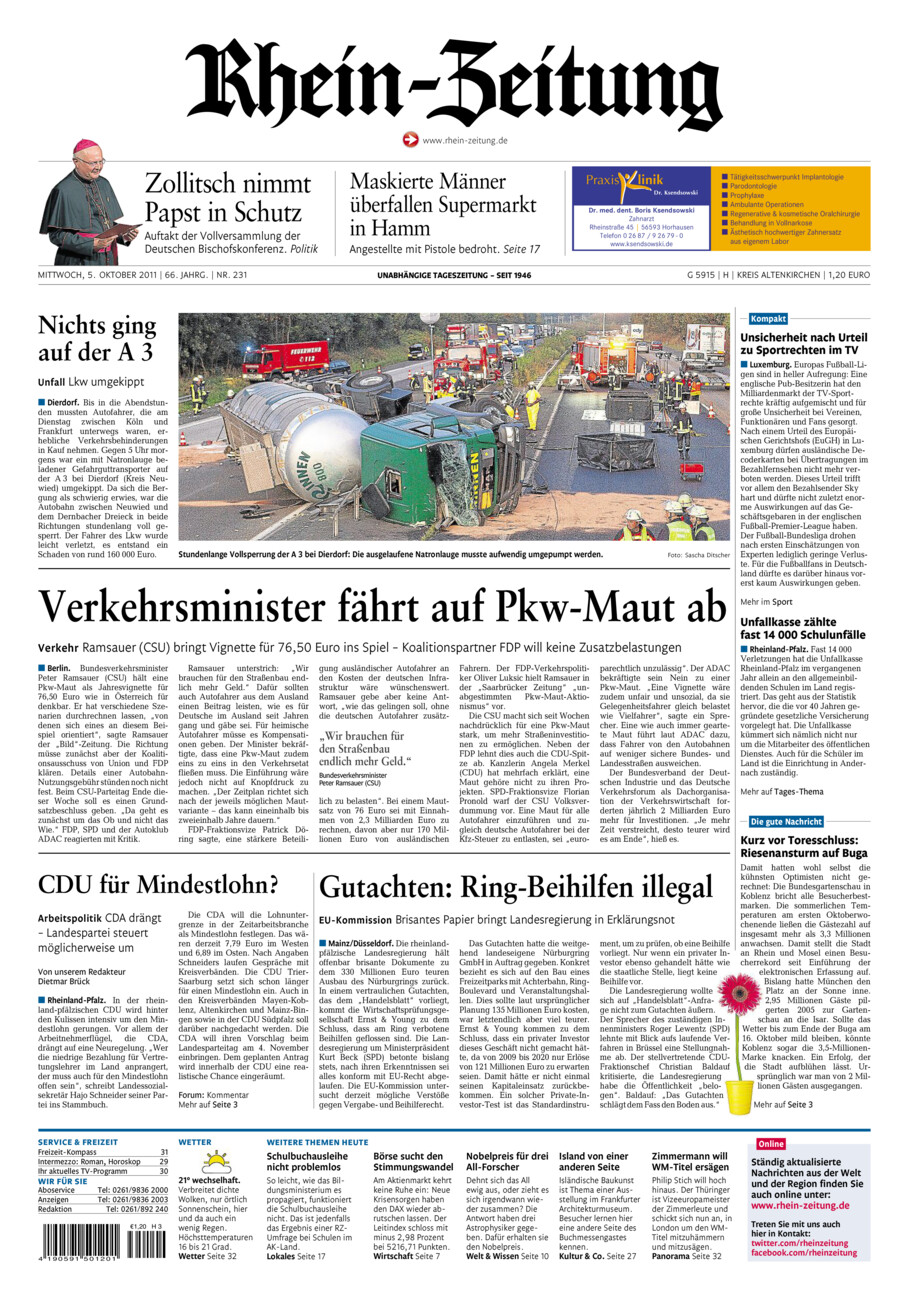 Rhein-Zeitung Kreis Altenkirchen vom Mittwoch, 05.10.2011