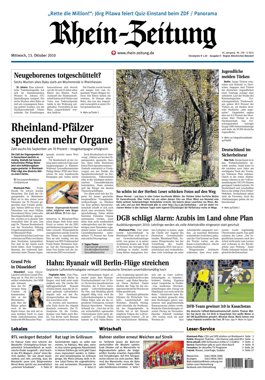 Rhein-Zeitung Kreis Altenkirchen vom Mittwoch, 13.10.2010