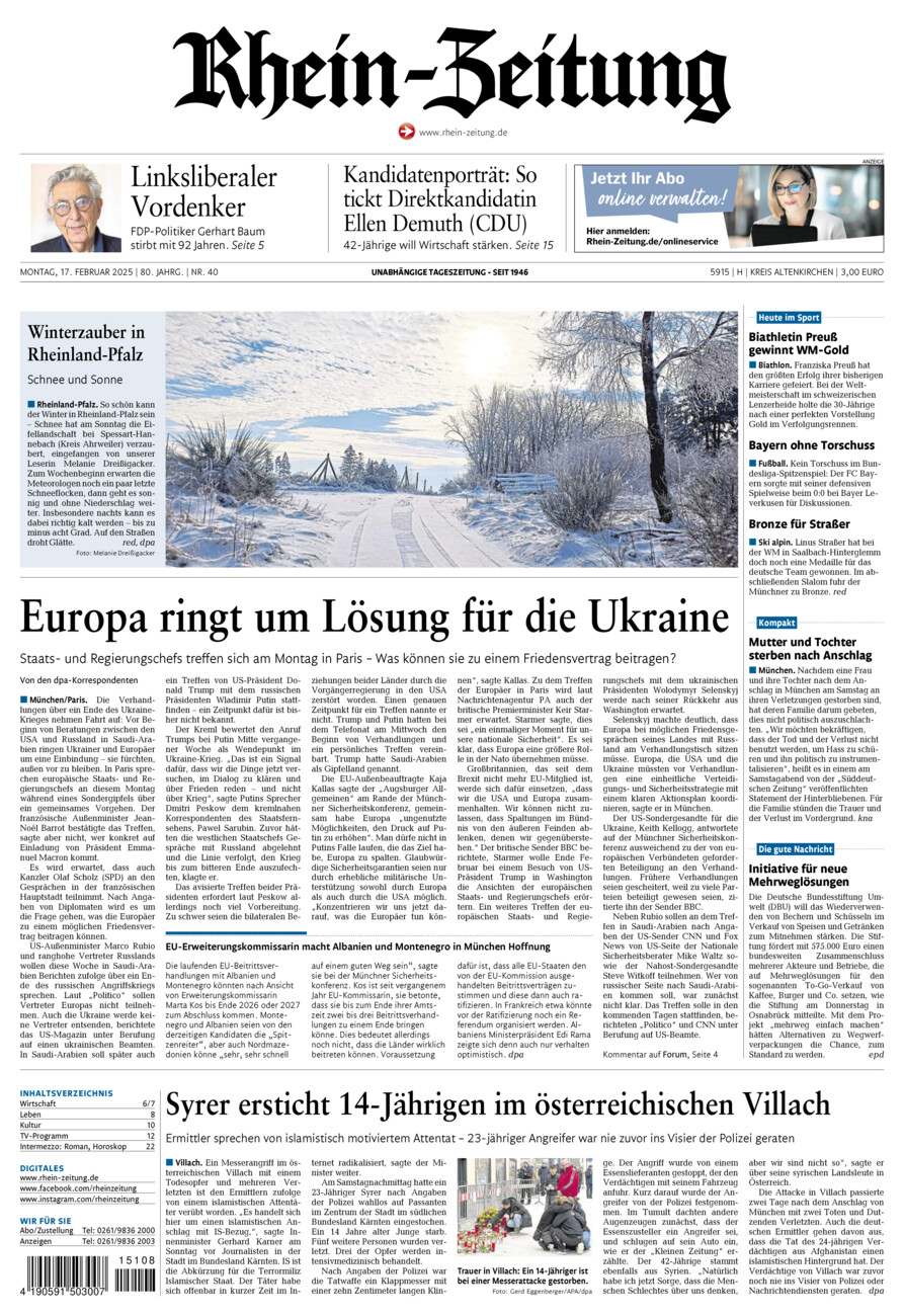 Rhein-Zeitung Kreis Altenkirchen vom Montag, 17.02.2025