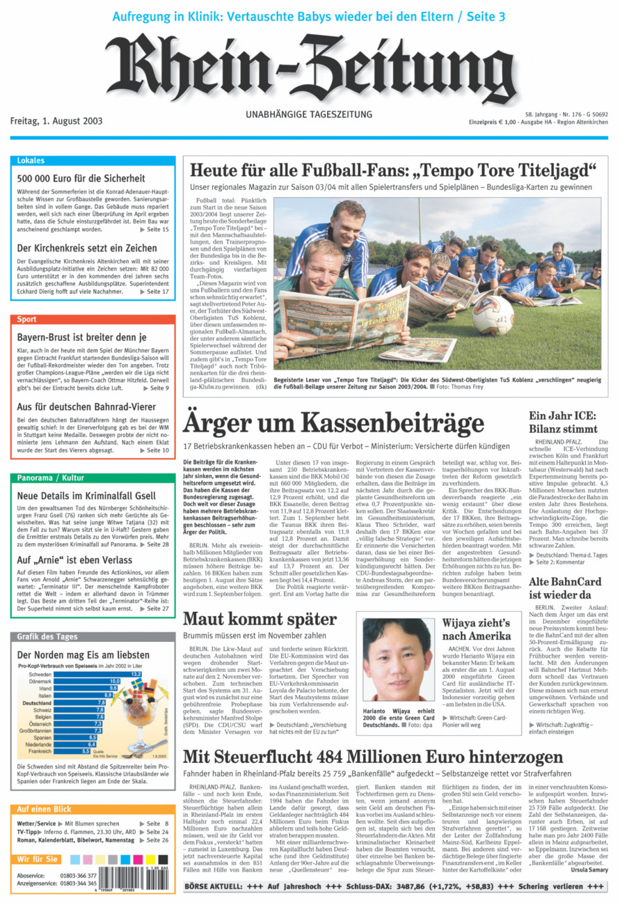 Rhein-Zeitung Kreis Altenkirchen vom Freitag, 01.08.2003