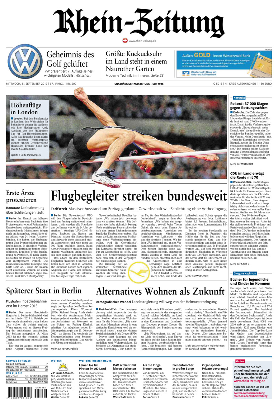 Rhein-Zeitung Kreis Altenkirchen vom Mittwoch, 05.09.2012