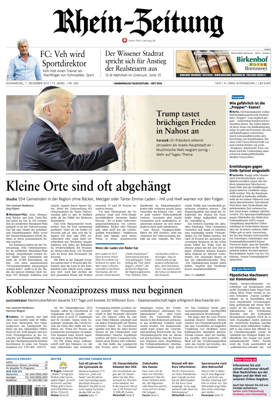 Rhein-Zeitung Kreis Altenkirchen vom Donnerstag, 07.12.2017