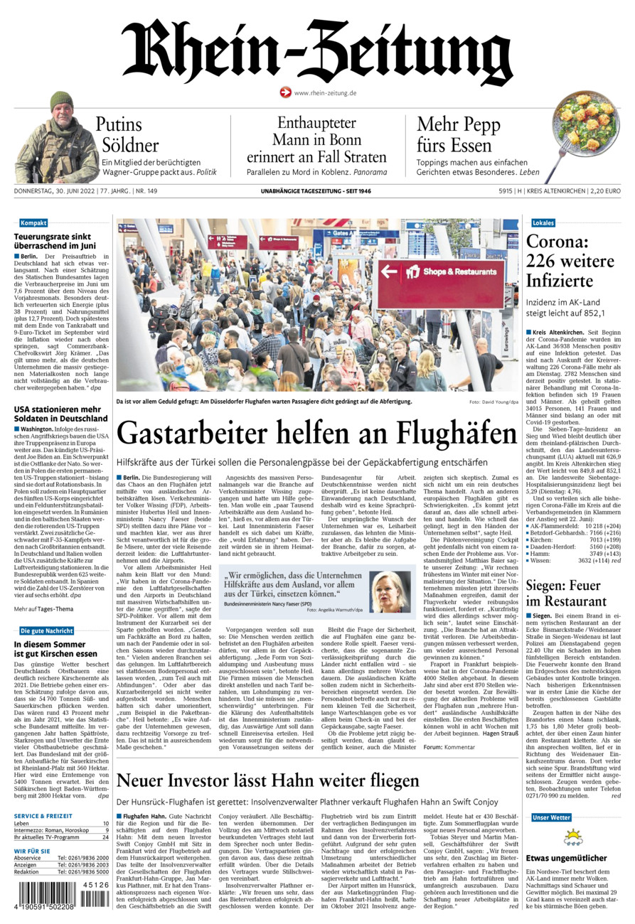Rhein-Zeitung Kreis Altenkirchen vom Donnerstag, 30.06.2022
