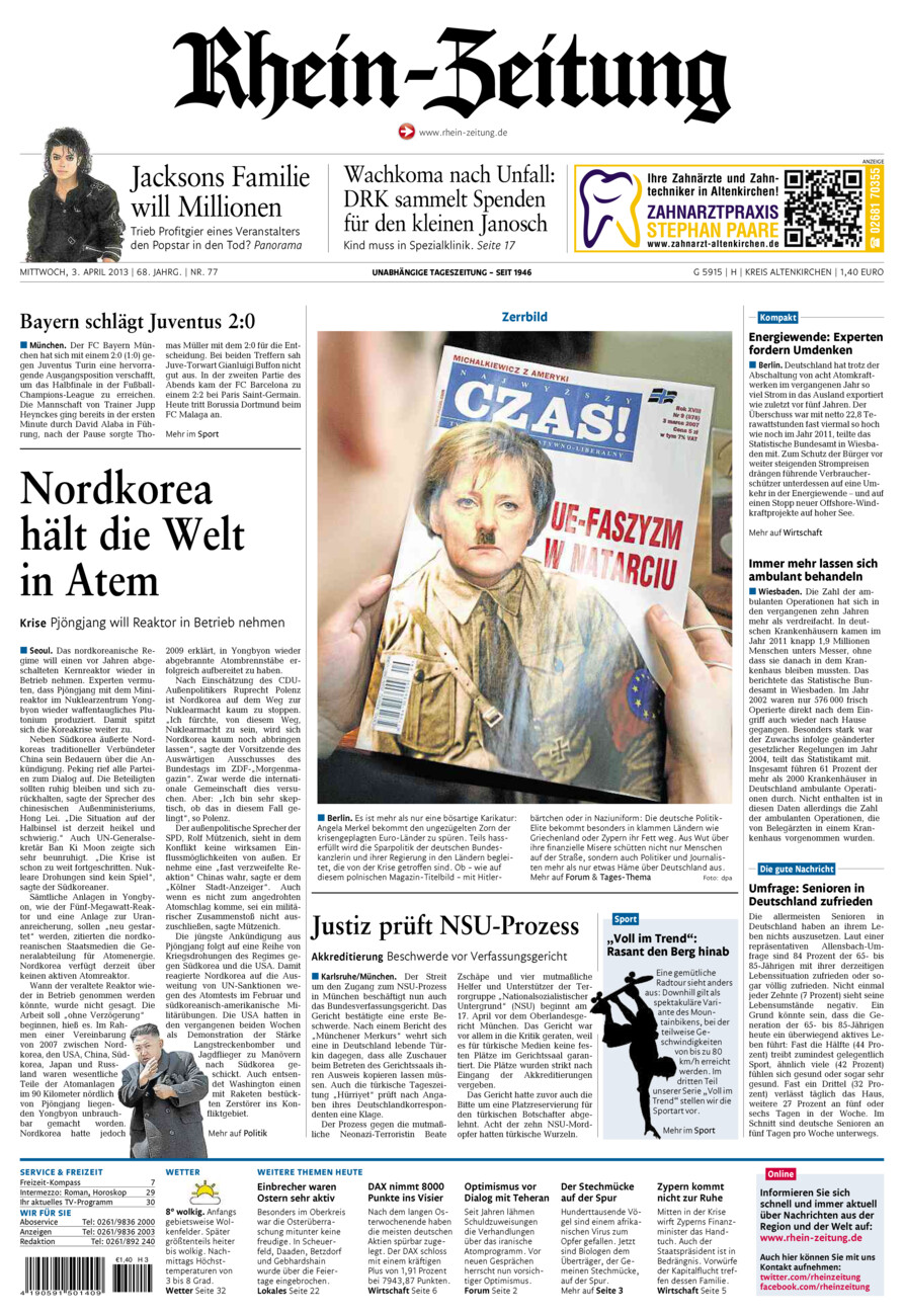 Rhein-Zeitung Kreis Altenkirchen vom Mittwoch, 03.04.2013