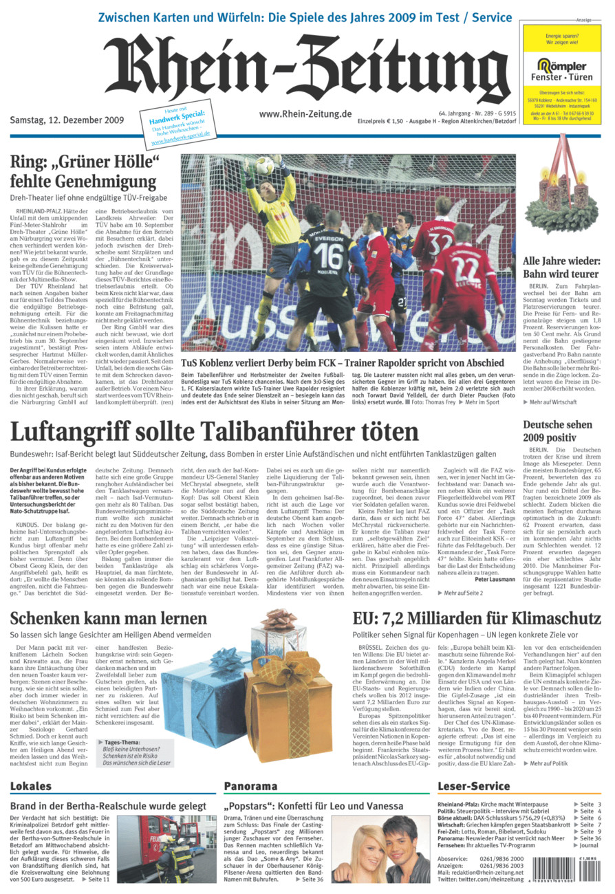Rhein-Zeitung Kreis Altenkirchen vom Samstag, 12.12.2009