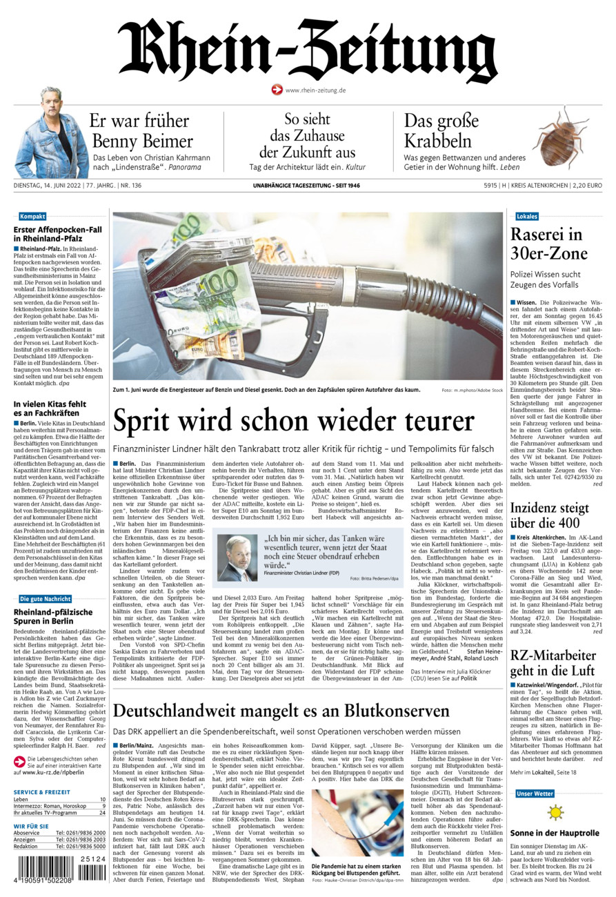 Rhein-Zeitung Kreis Altenkirchen vom Dienstag, 14.06.2022