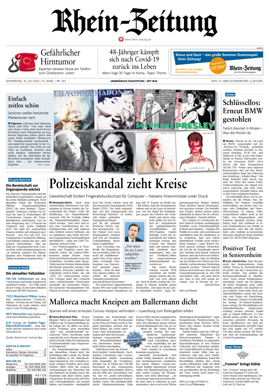 Rhein-Zeitung Kreis Altenkirchen vom Donnerstag, 16.07.2020